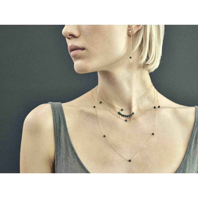 COLLIER CLAVERIN HOPE 10 OR JAUNE PERLE BLANCHE ET PERLES MALACHITES – Image 3