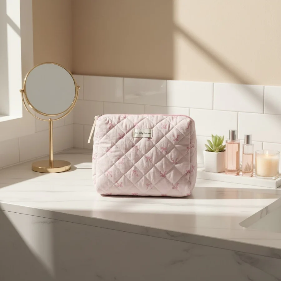 Trousse de toilette Rose Pâle - Motifs Nœuds – Image 3